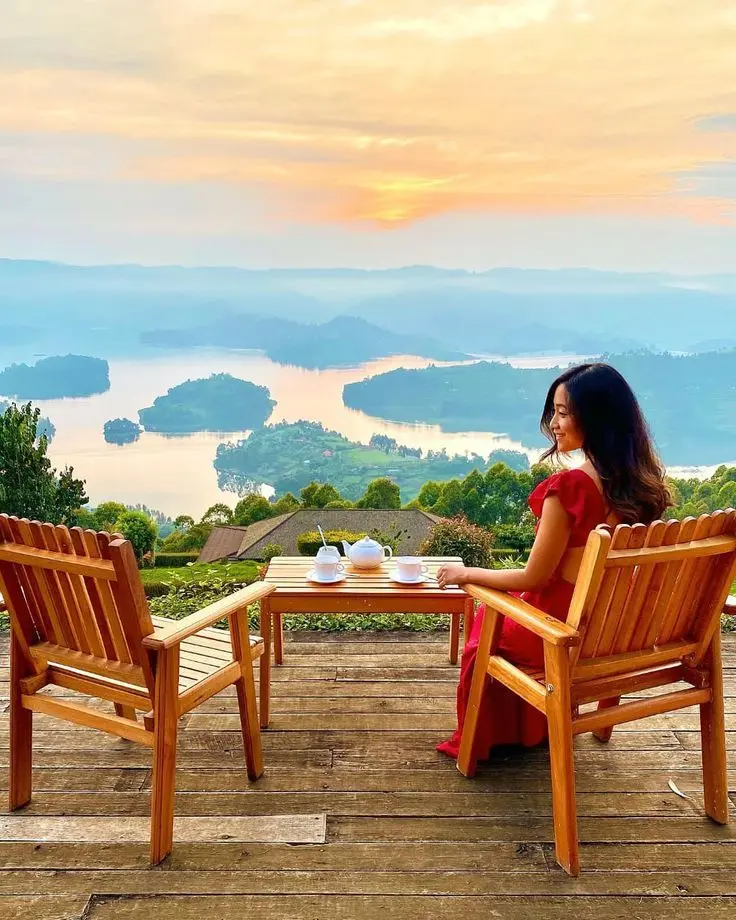 A tourist enjoying Lake Bunyonyi adventure