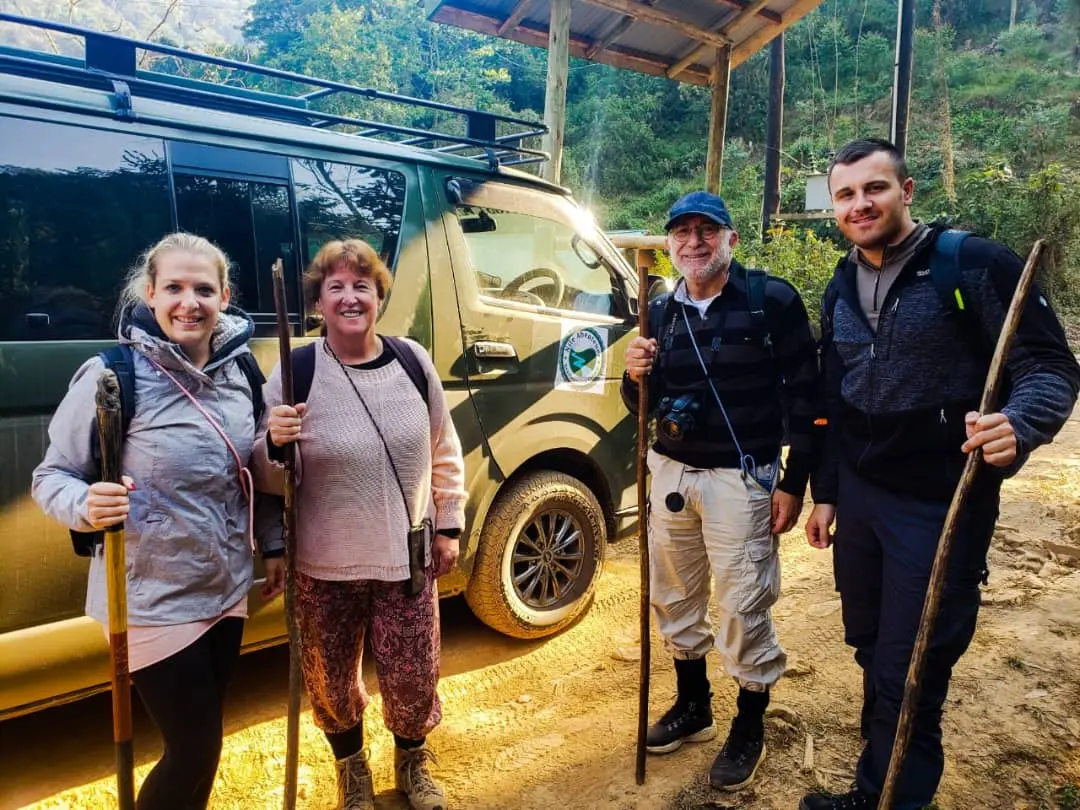 A happy family group after trekking gorillas in Bwindi Impenetrable National Park with Nile Abenteuer Safaris Best time to trek mountain gorillas in Uganda