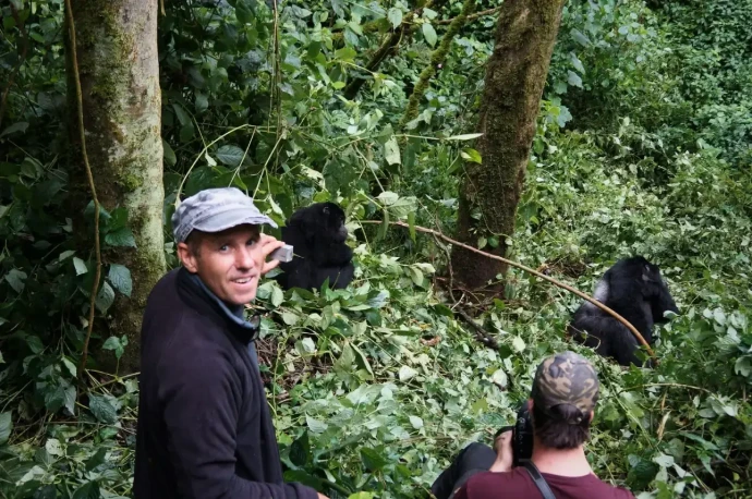Tourists on a gorilla trekking adventure